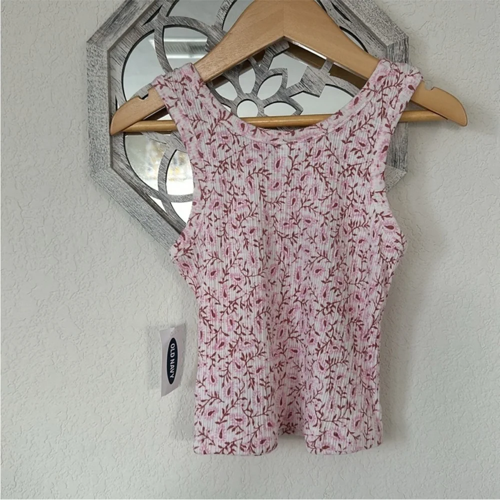 Old Navy • Girls S NWT Pink Ditsy Floral Ribbed Henley Tank Top Cottagecore